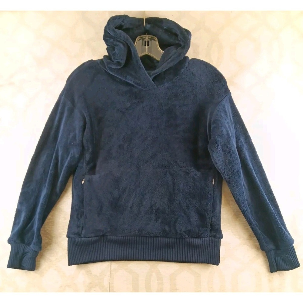 Athleta Girl‎ Cozy Karma Hoodie Girl L/12 Navy Blue Plush Pullover Fleece
